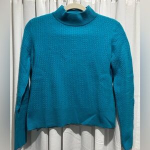 Investments Cashmere Cable Knit Mock Neck Sweater Blue Size Medium Vintage